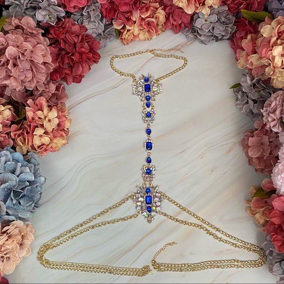 Boho Long Crystal Rhinestone Body Necklace Harness - Picture 6 of 16